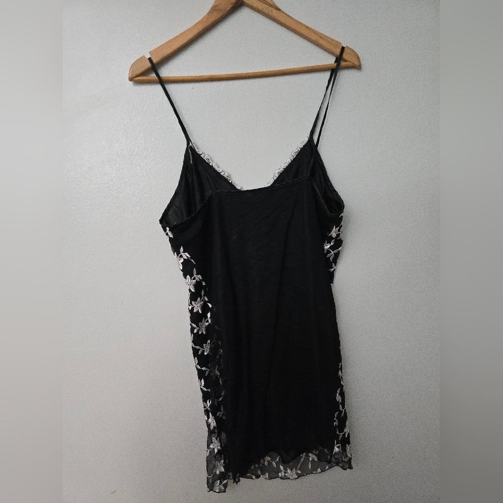 Cliche Vtg Womens Black Embroidered White Sheer Nightie Dress Sz L Sweetheart - Picture 5 of 9